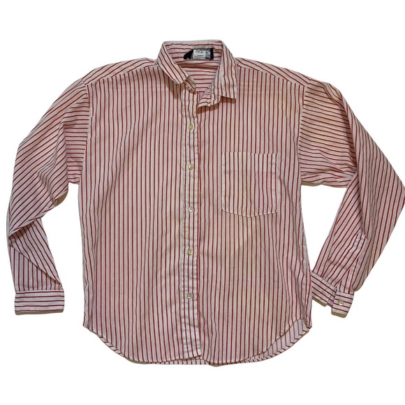 Vintage 80s Hunters Glen Red White Striped Made in USA Women's Shirt Size Small - Picture 1 of 8